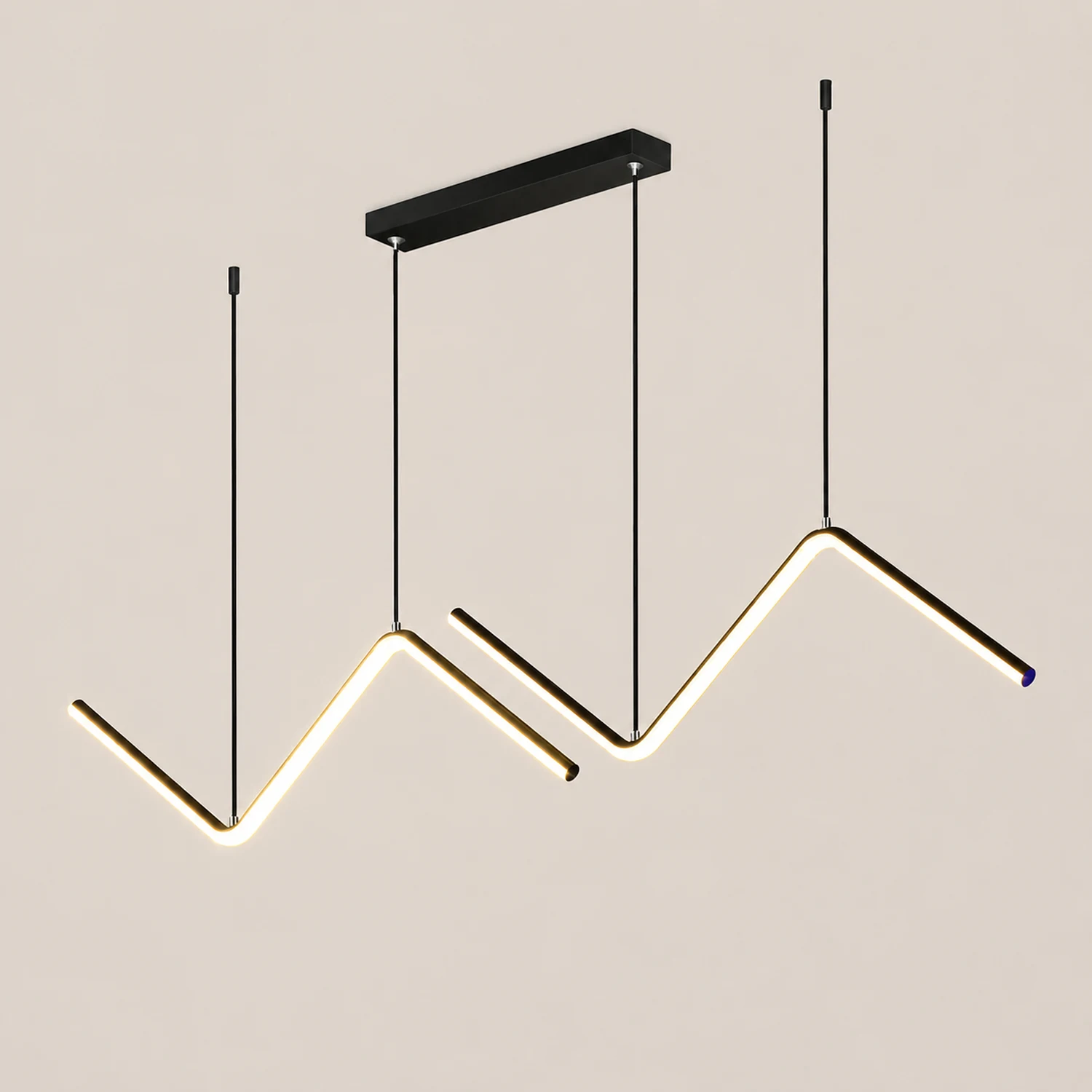 Modern Wavy Linear Pendant Light Double, Black/Gold - Lumpaz