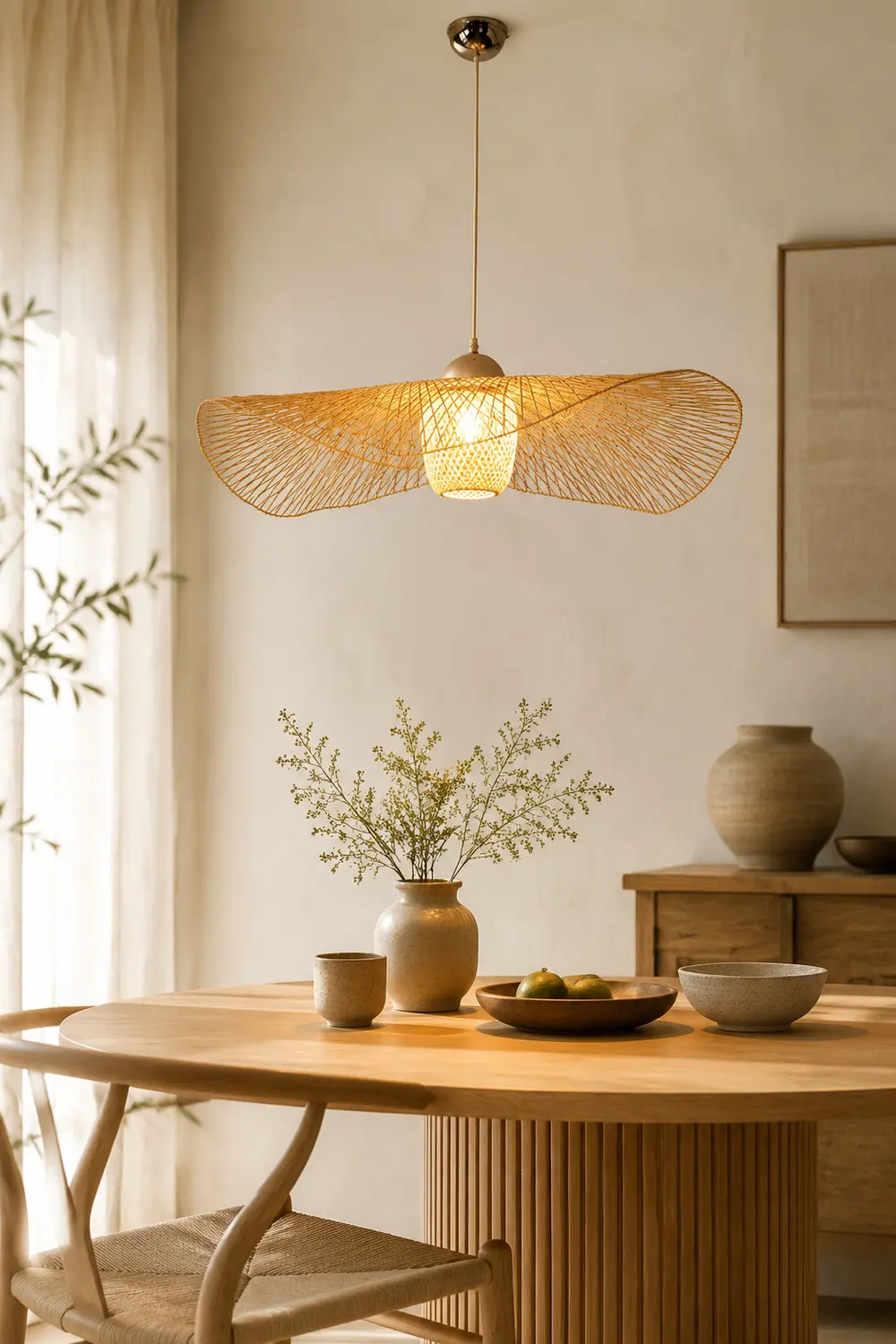 Muto Pendant Light Rattan/Metal, Gold, Kitchen Island - Lumpaz