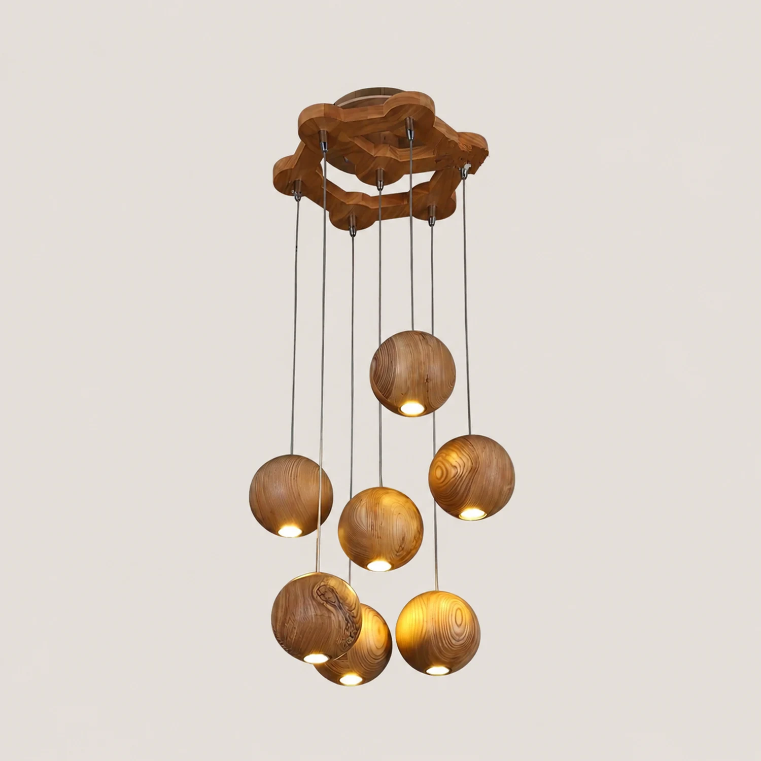 Wooden Orb Sphere Cluster Pendant Light - Lumpaz