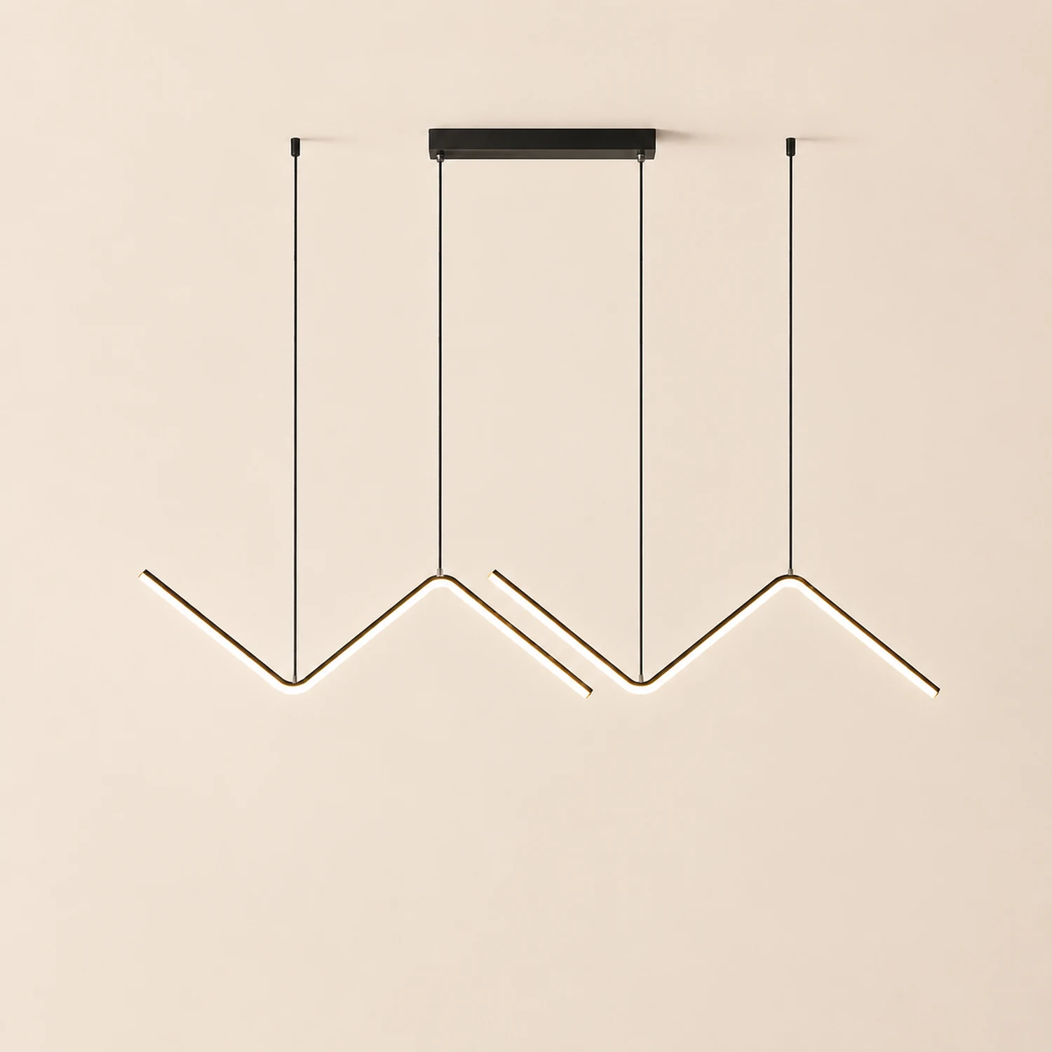 Modern Wavy Linear Pendant Light Double, Black/Gold - Lumpaz