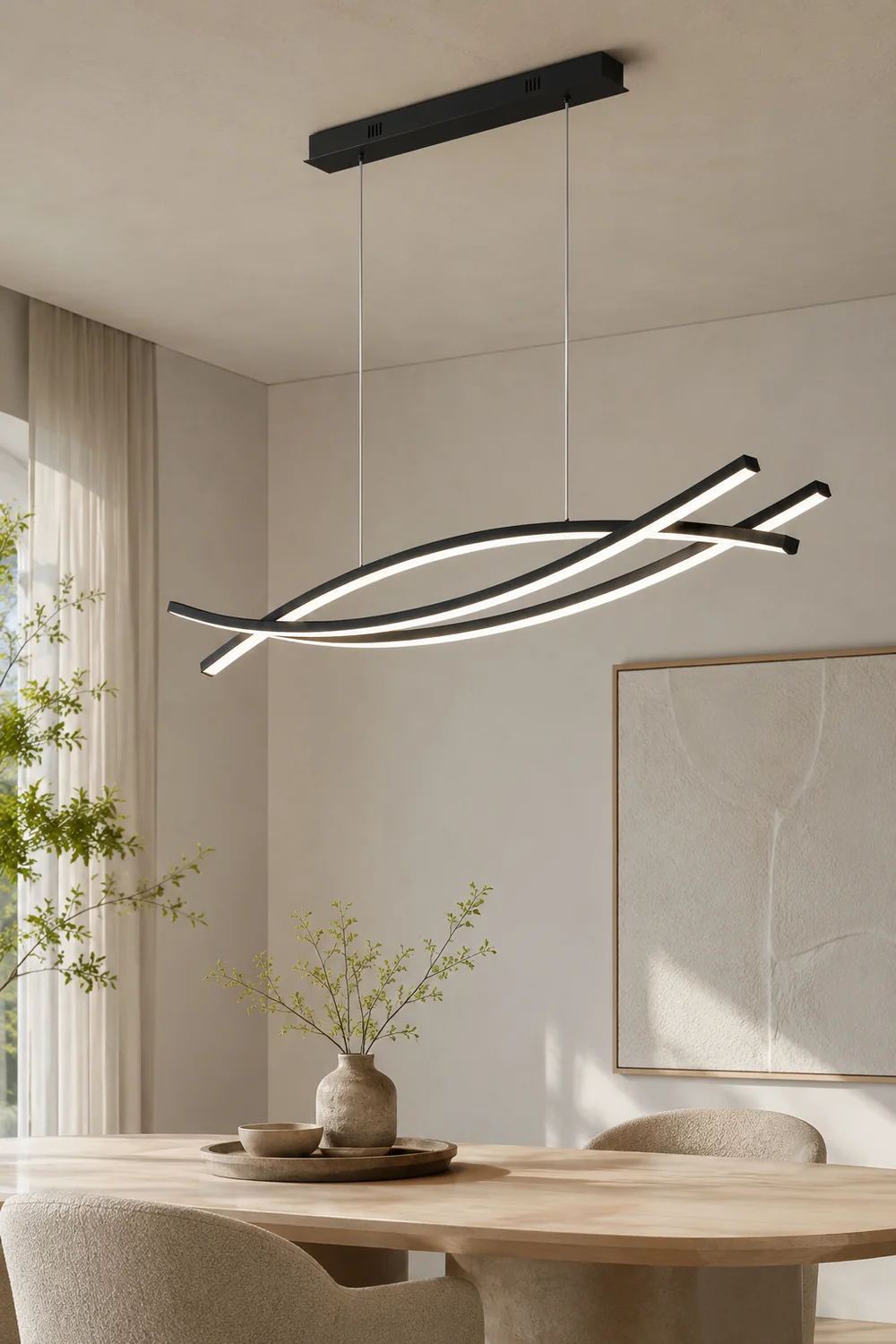Modern Linear Metal Pendant Light, Black - Lumpaz