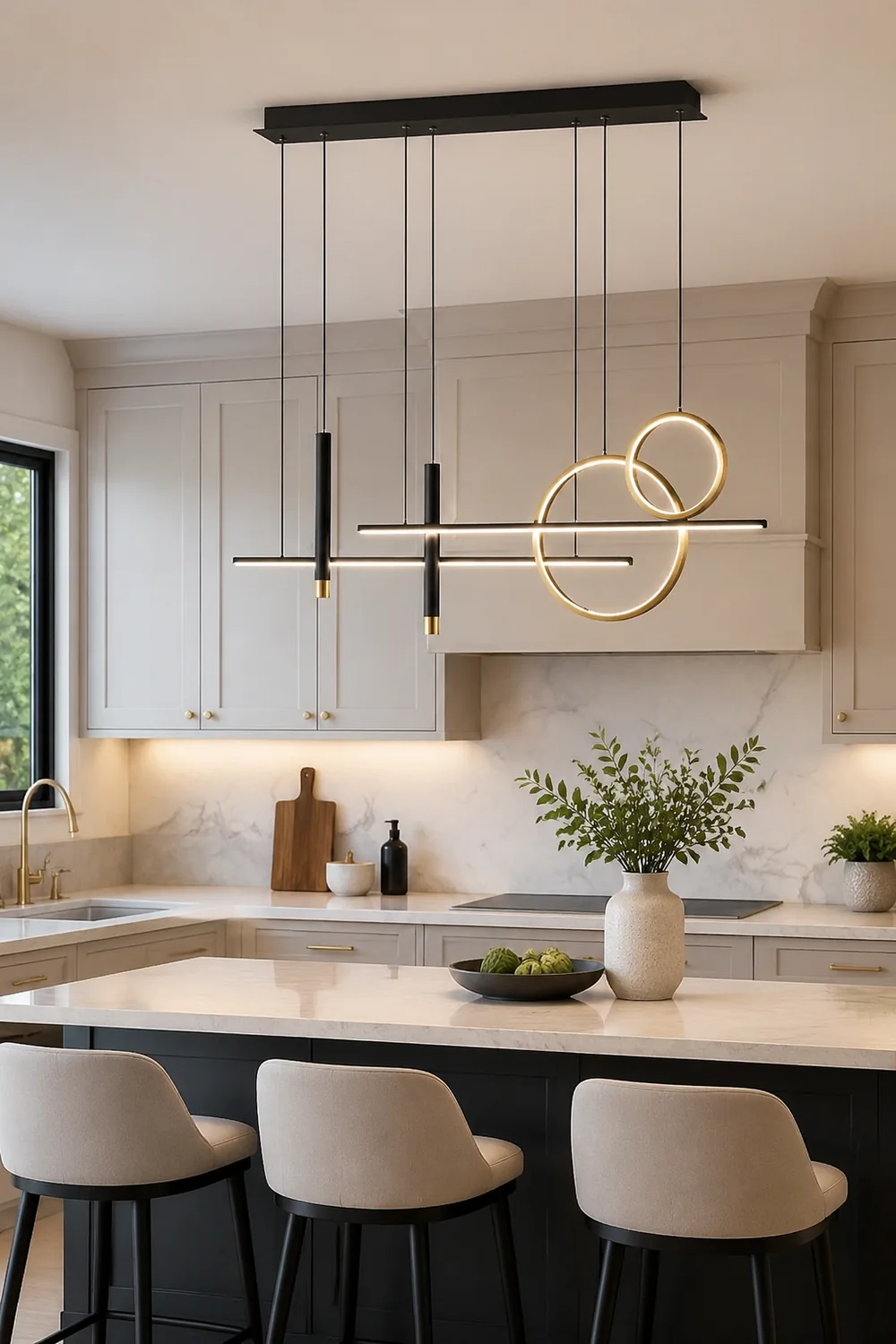 Madina Modern Pendant Light LED, Double Circle, Gold/Black - Lumpaz