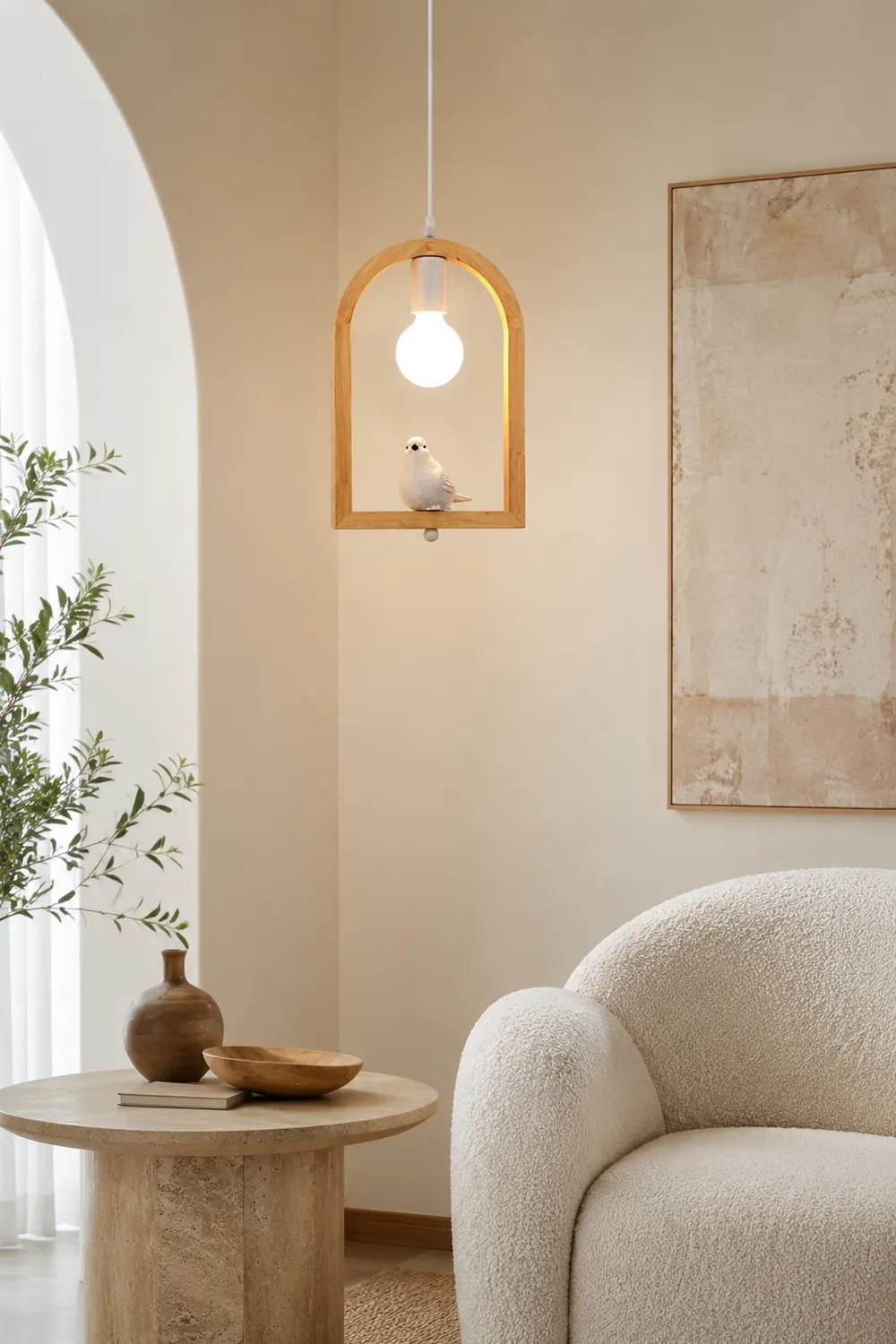 Wood Bird Resin Pendant Light - Lumpaz