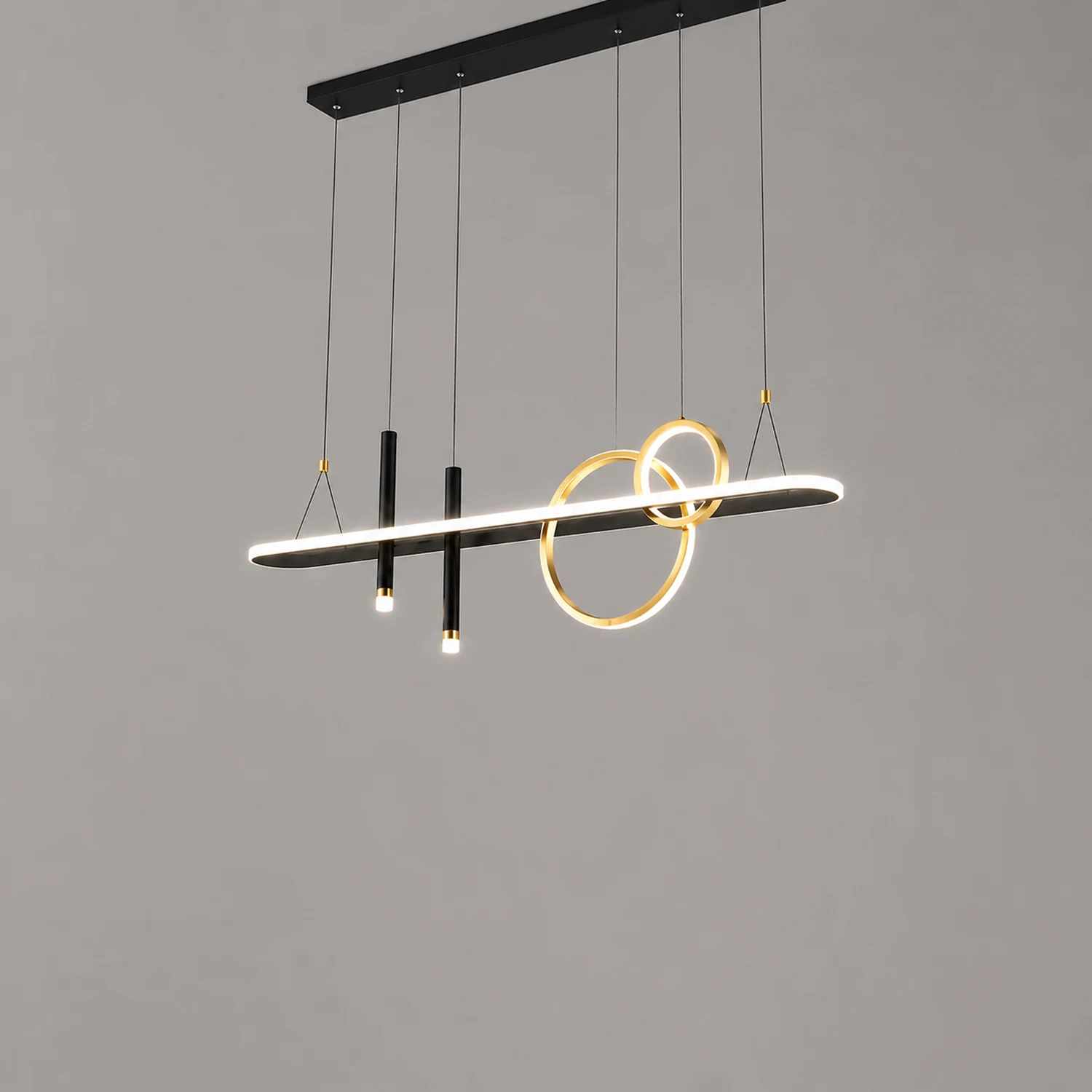Madina Modern Ring Metal/Acrylic Pendant Light, Black/Gold - Lumpaz