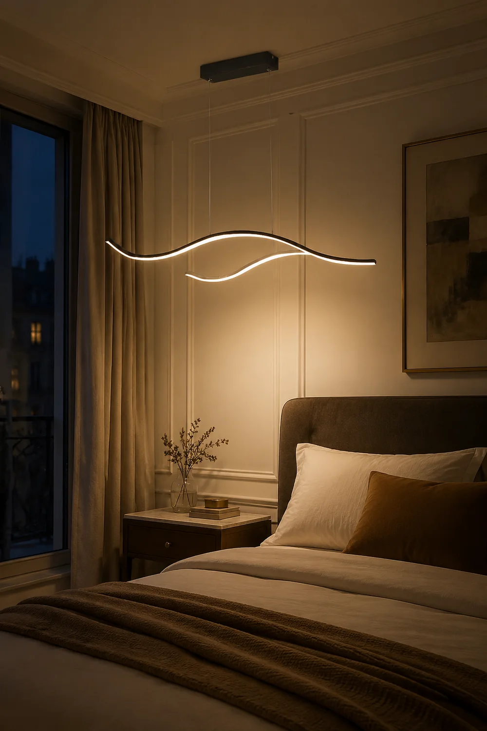 Curved Linear Pendant Light, Black/Gold - Lumpaz