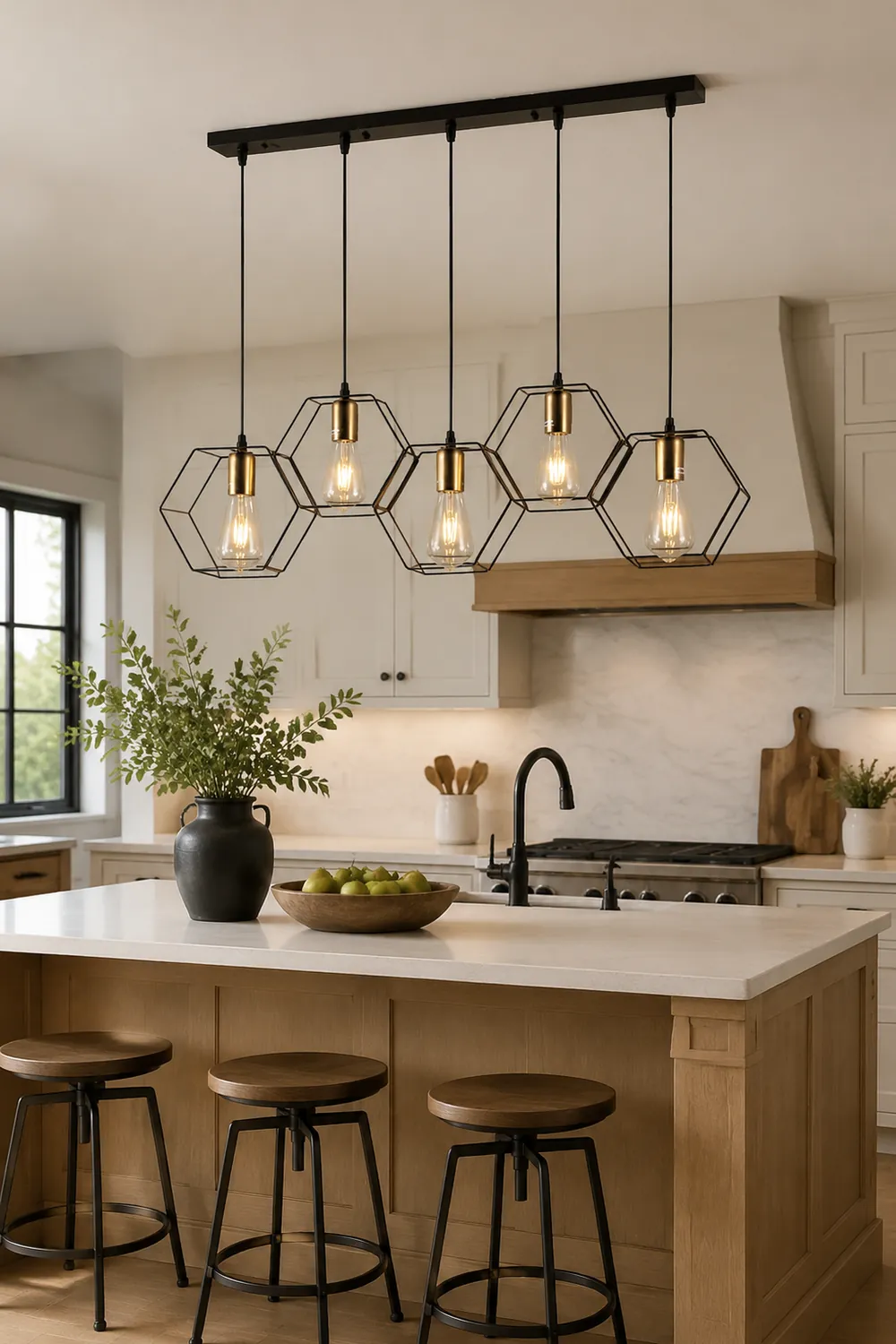 Bouvet Rustic Farmhouse 3/5 Light Pendant, Black - Lumpaz
