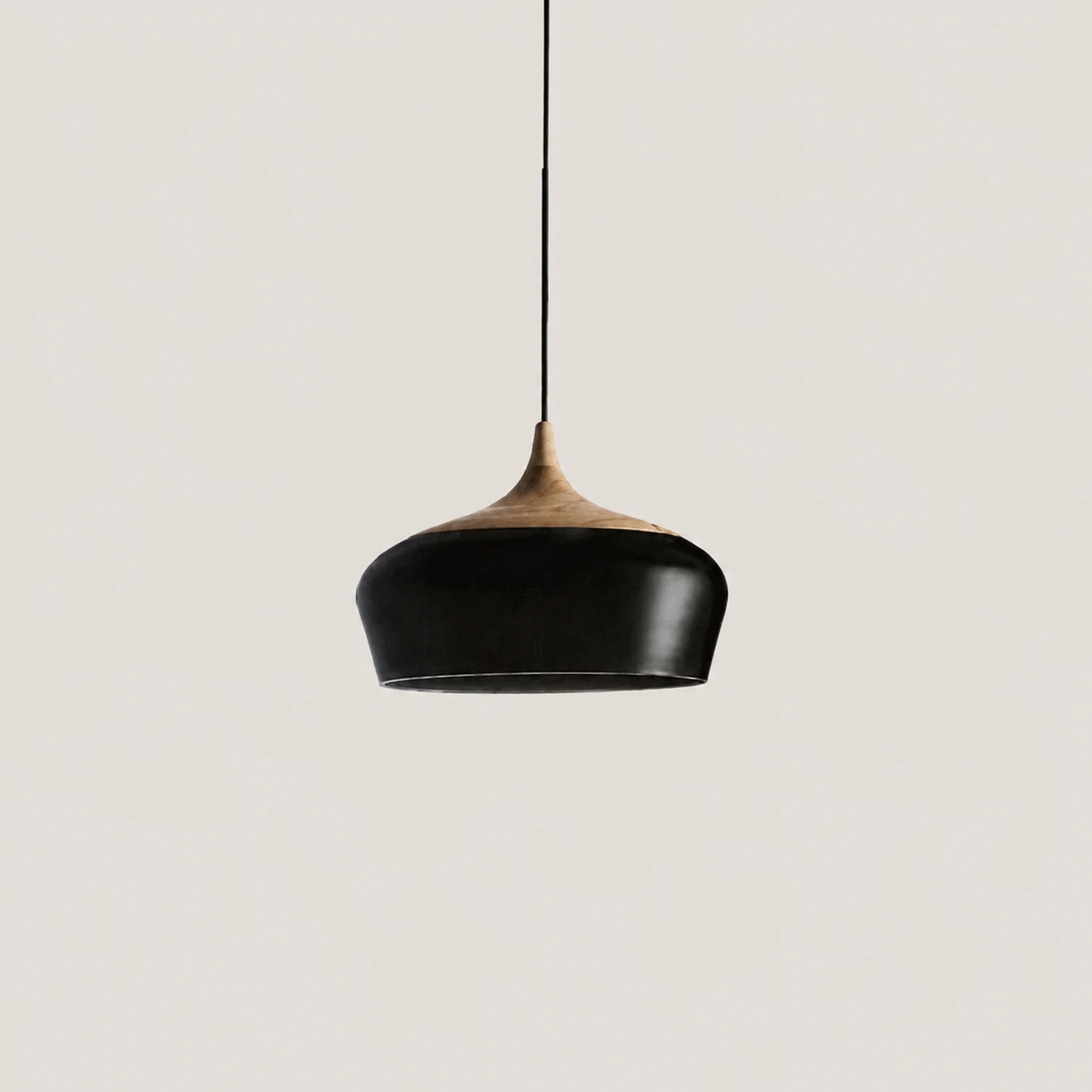 Nazifa Minimalist Metal/Wood Pendant Light, Black/White - Lumpaz