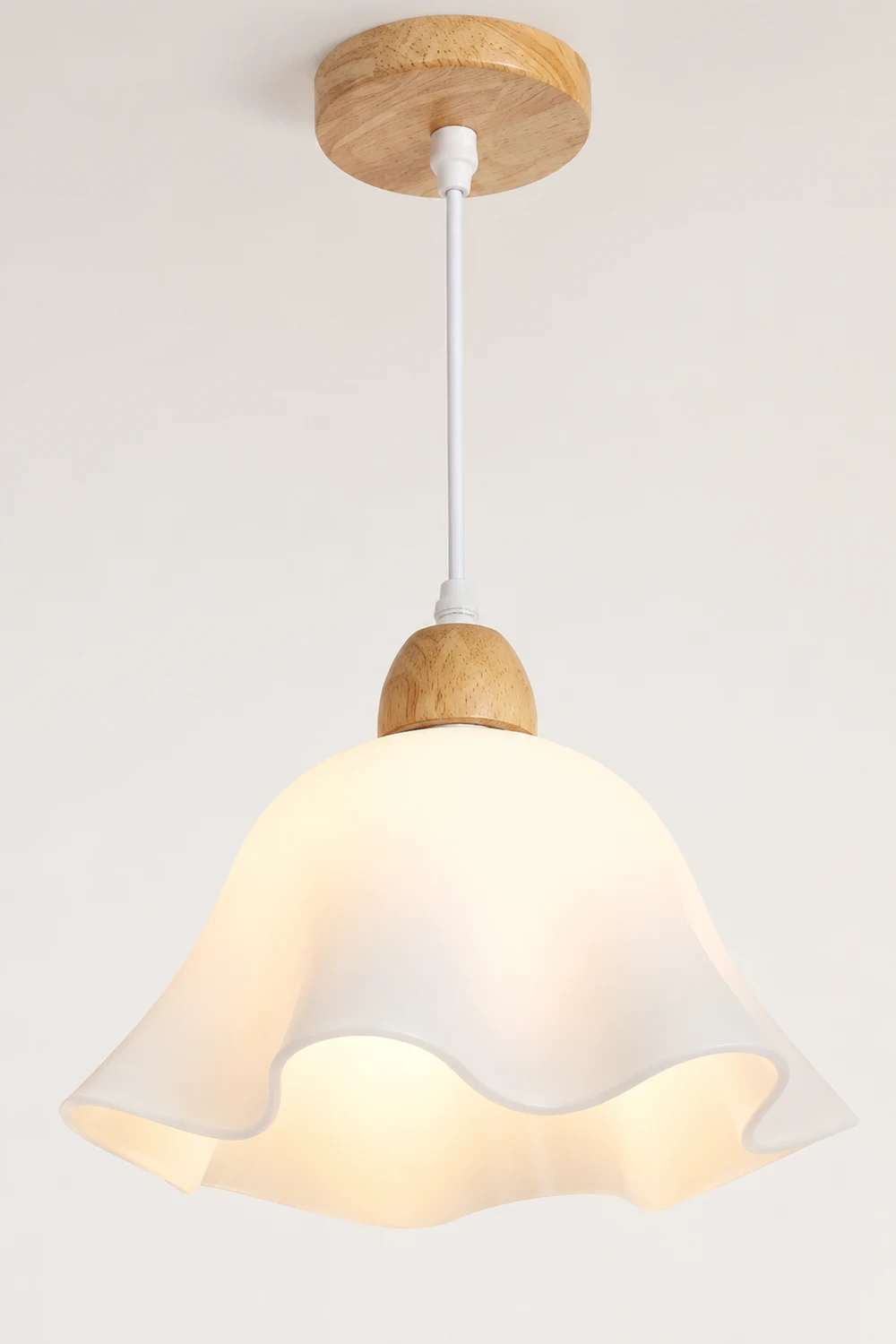 Ozawa Minimalist Flower Acrylic/Wood Pendant Light, White - Lumpaz