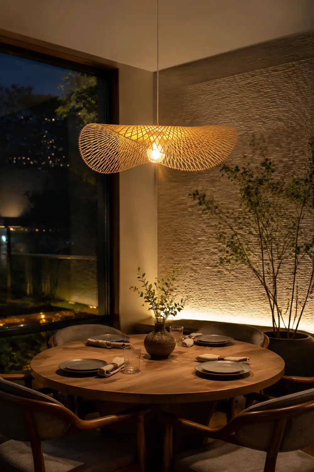 Muto Natural Hat Rattan Bamboo Pendant Light, wood - Lumpaz