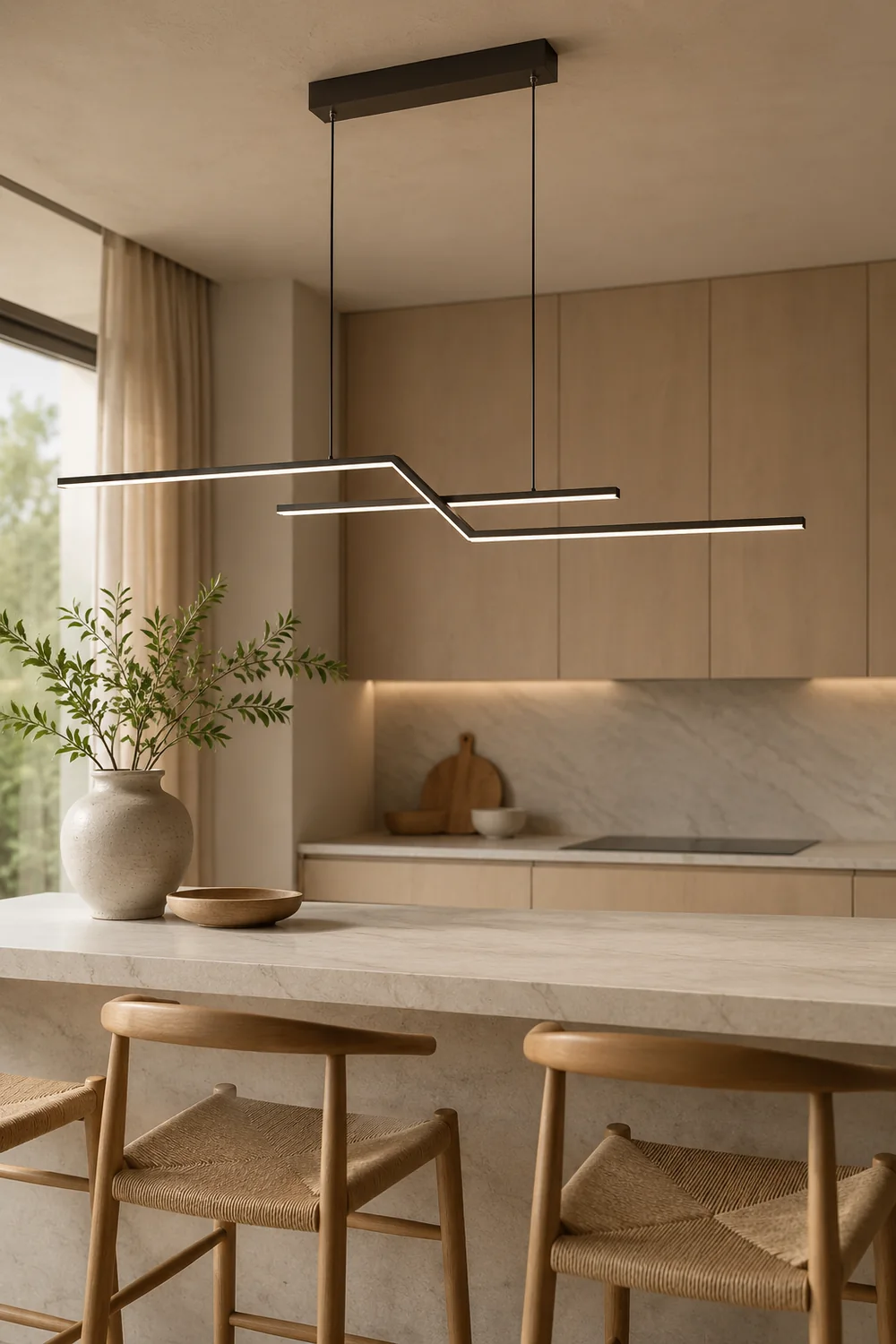 Parallel Fold Linear Pendant Light, Black/Gold, Living Room - Lumpaz