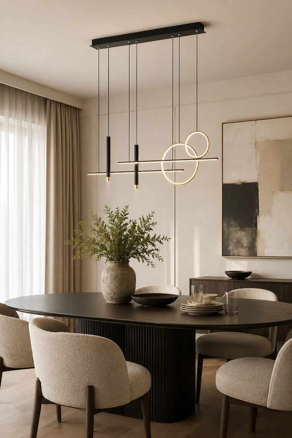 Madina Modern Pendant Light LED, Double Circle, Gold/Black - Lumpaz