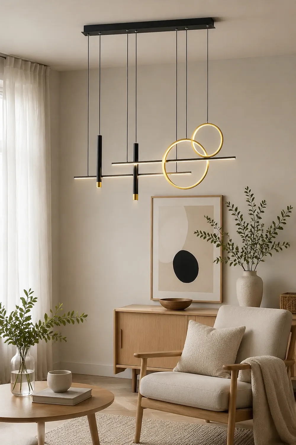 Madina Modern Pendant Light LED, Double Circle, Gold/Black - Lumpaz