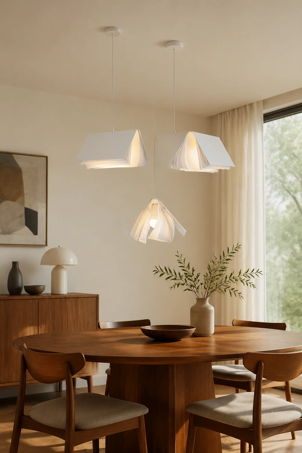 Sienna Artistic Book Shape Fabric Pendant Light, White/Gray - Lumpaz
