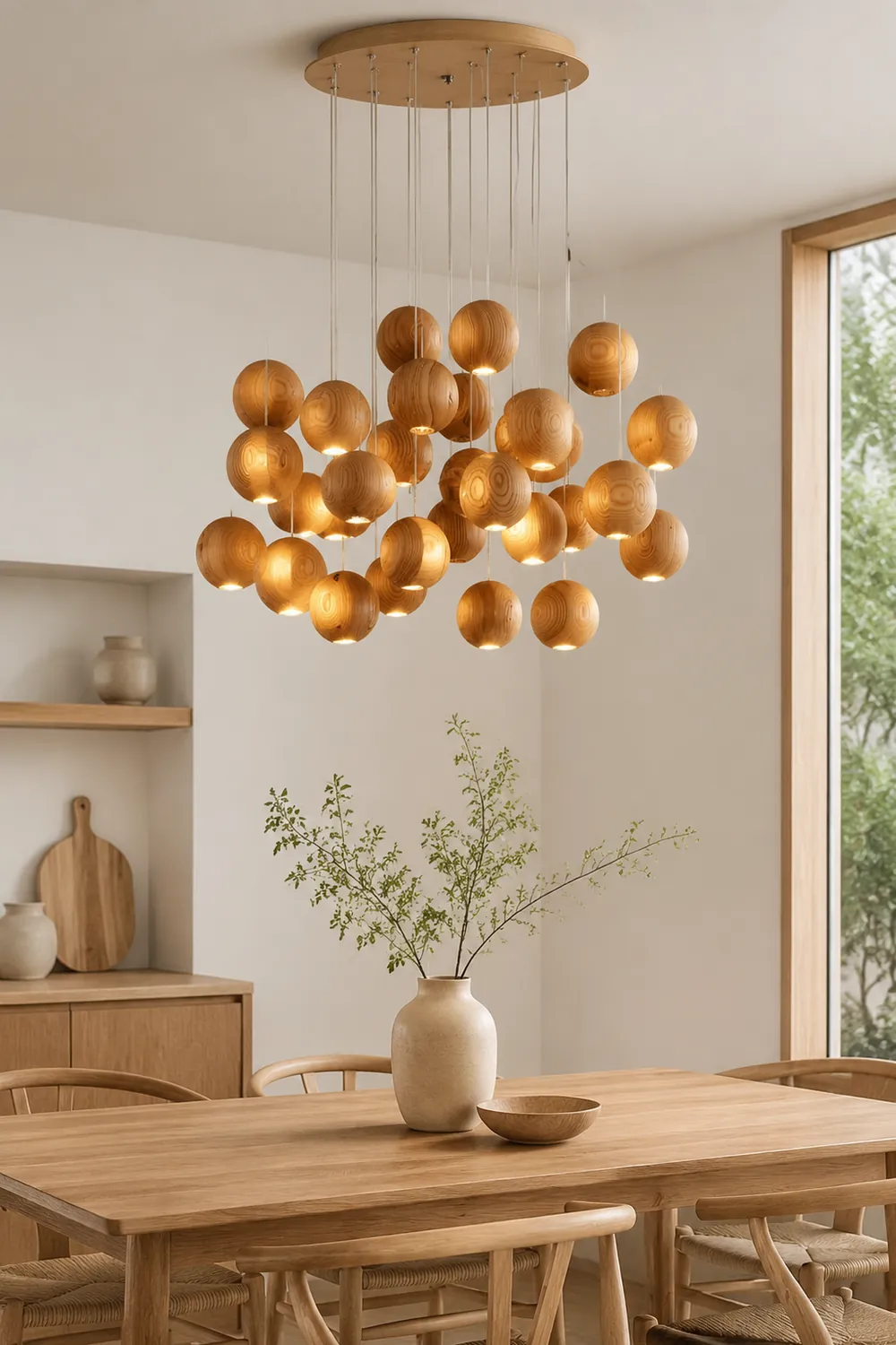 Wooden Orb Sphere Cluster Pendant Light - Lumpaz