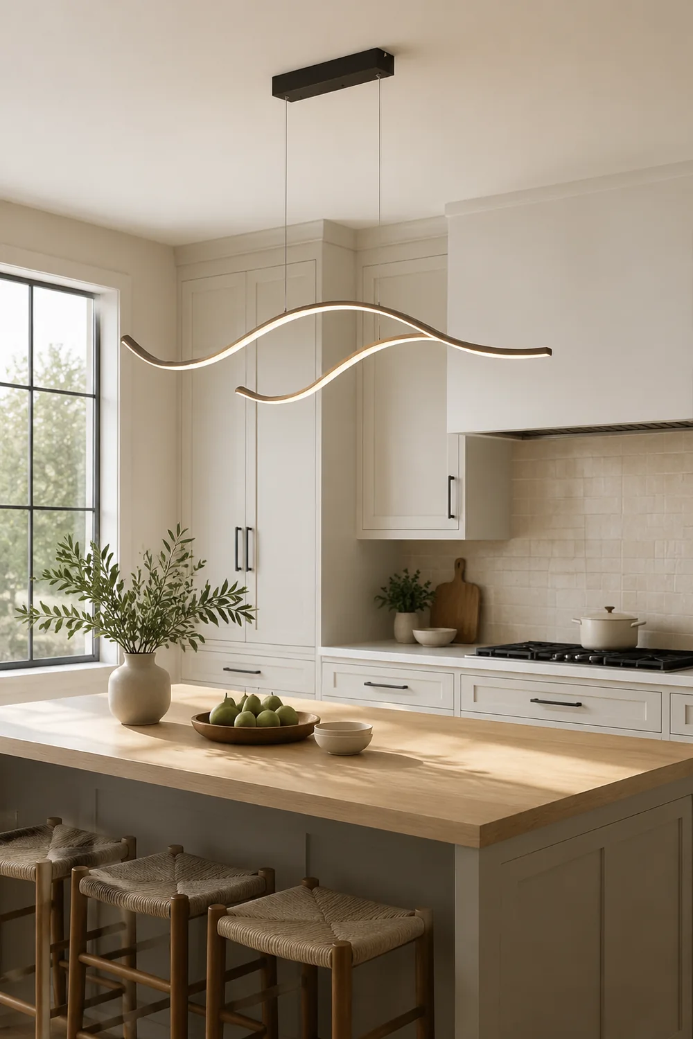 Curved Linear Pendant Light, Black/Gold - Lumpaz