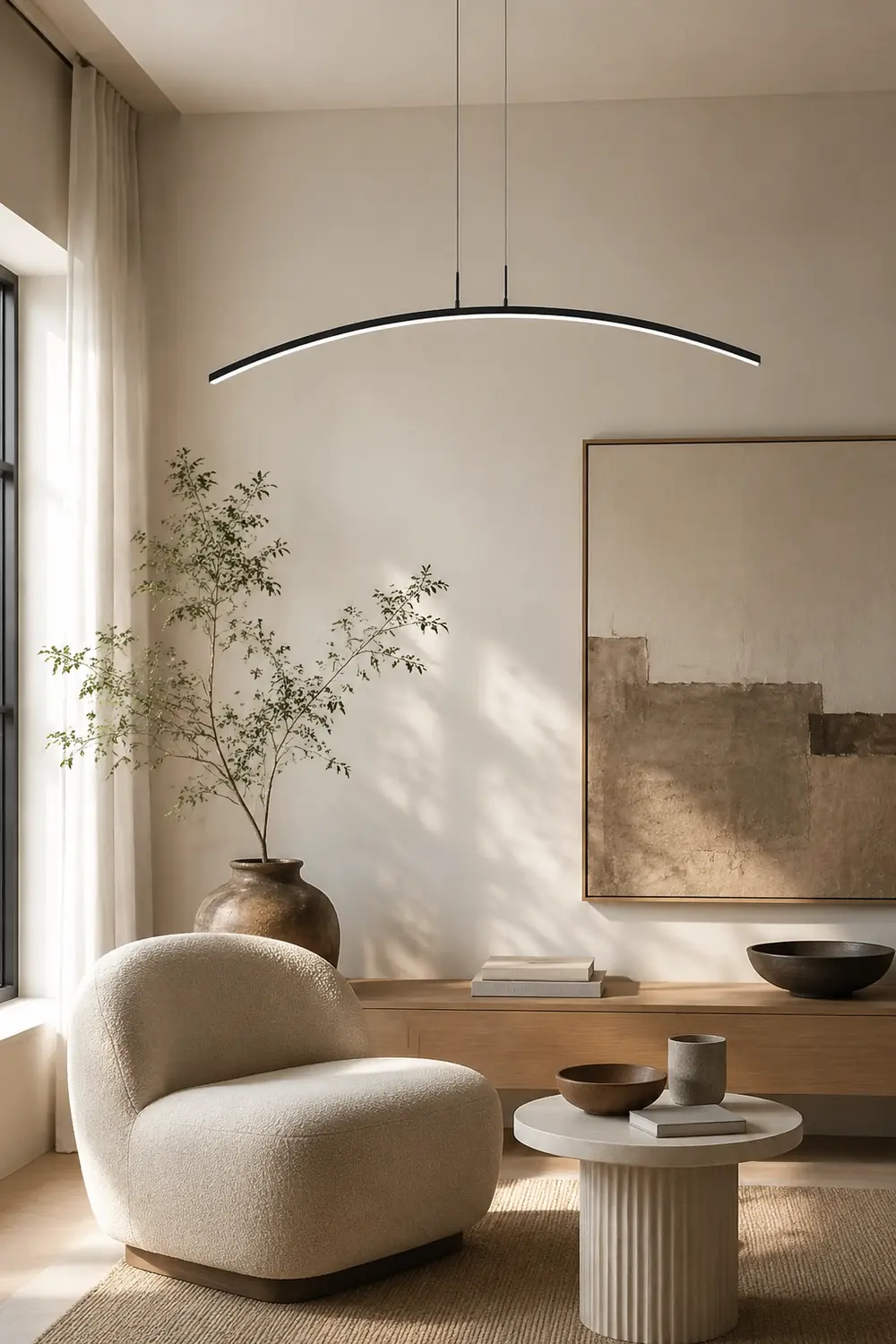Edge Curved Linear Pendant Light for Dining Room, Black/White - Lumpaz