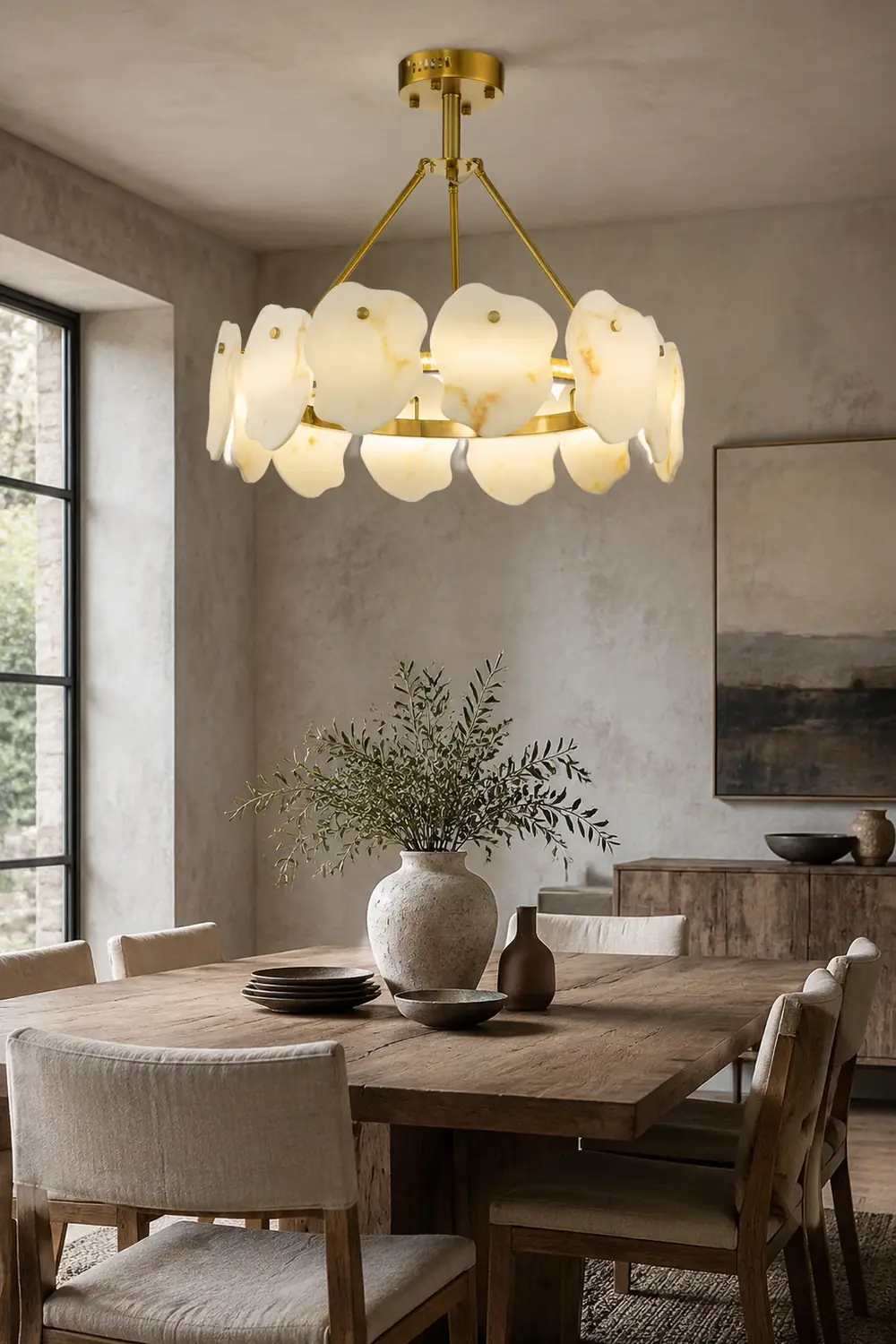 Marilyn Modern Marble Gold Round Pendant Light, Living Room - Lumpaz