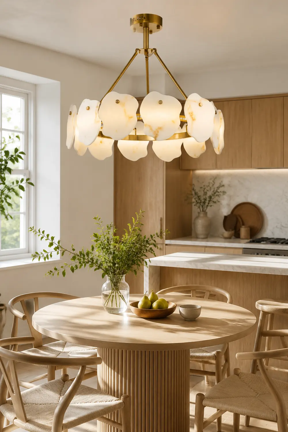 Marilyn Modern Marble Gold Round Pendant Light, Living Room - Lumpaz