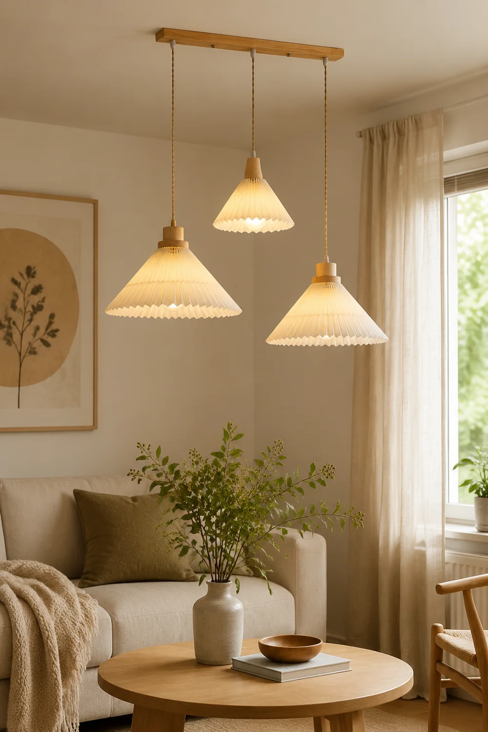 Pleated Wooden Pendant Light - Lumpaz