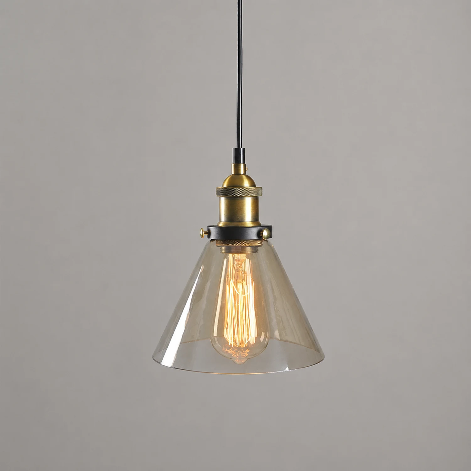 Levy Industrial Metal/Glass Pendant Light Clear/Amber/Smoke Gray Dining Room - Lumpaz