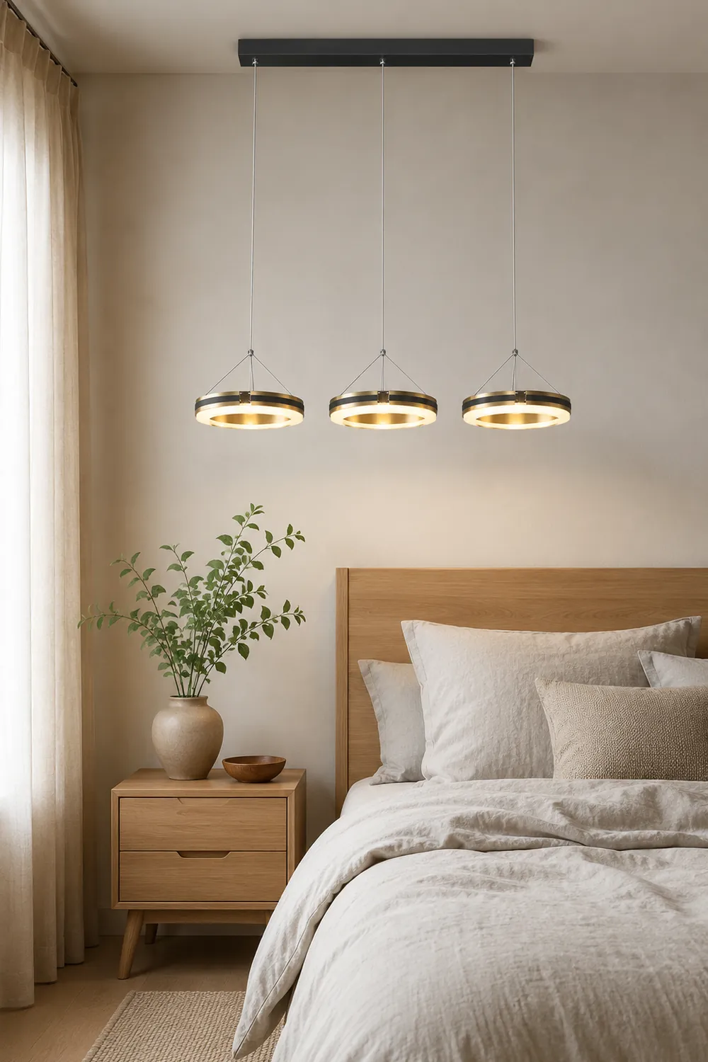 Raheel Nordic Ring Metal 3 Light Pendant Light, Black/Gold - Lumpaz