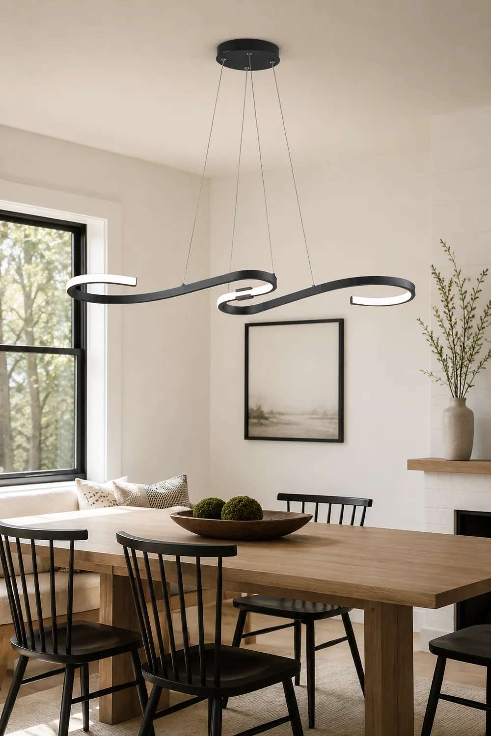 Post Modern Metal Linear Pendant Light, Black/White - Lumpaz