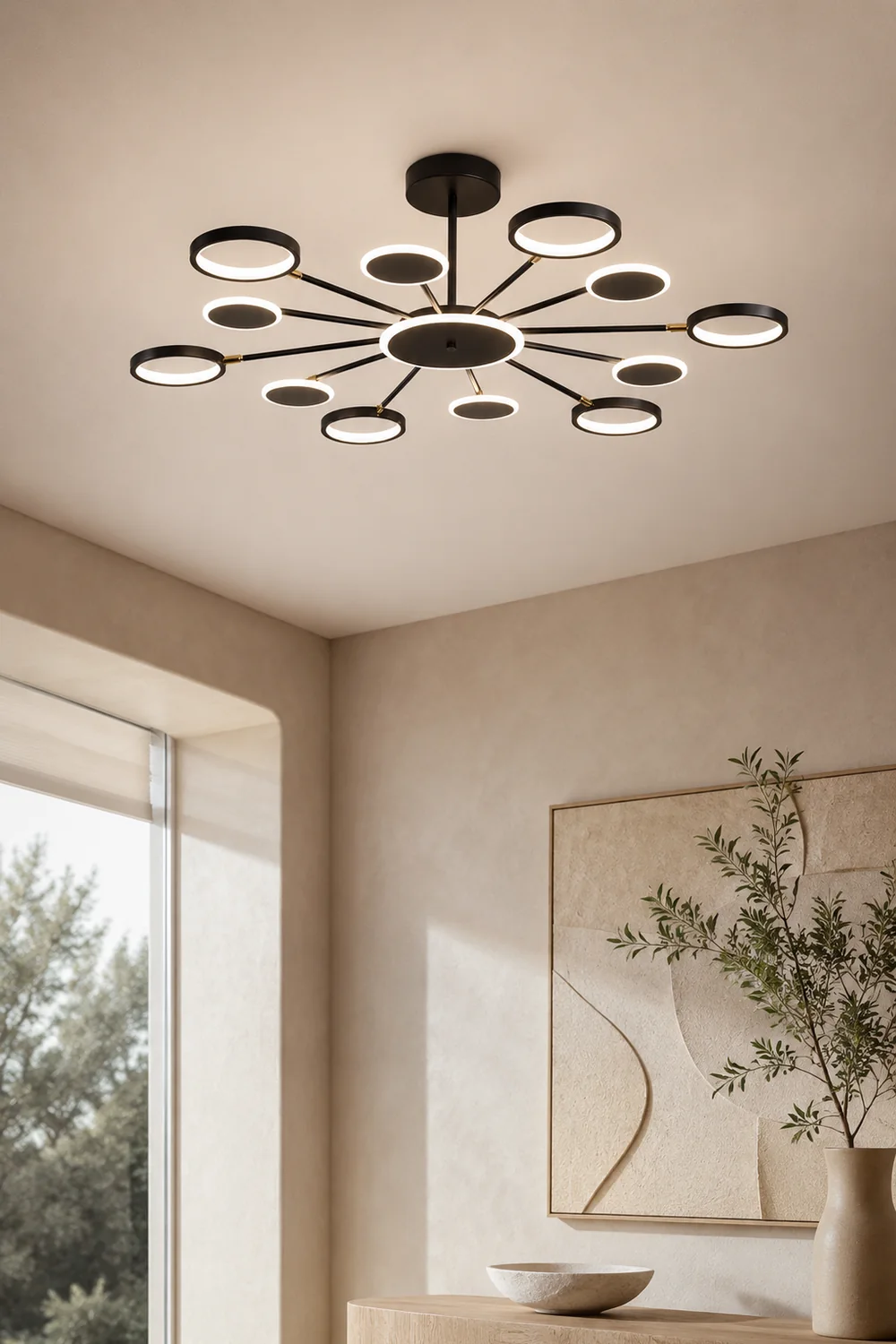 Sumait Modern Led Chandelier, Geometric, Black, Metal/Acrylic - Lumpaz
