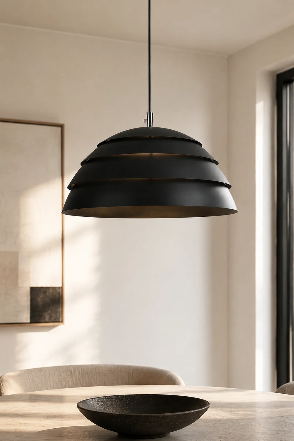 Nazifa Design Semi-Globe Metal Pendant Light, Black/White - Lumpaz