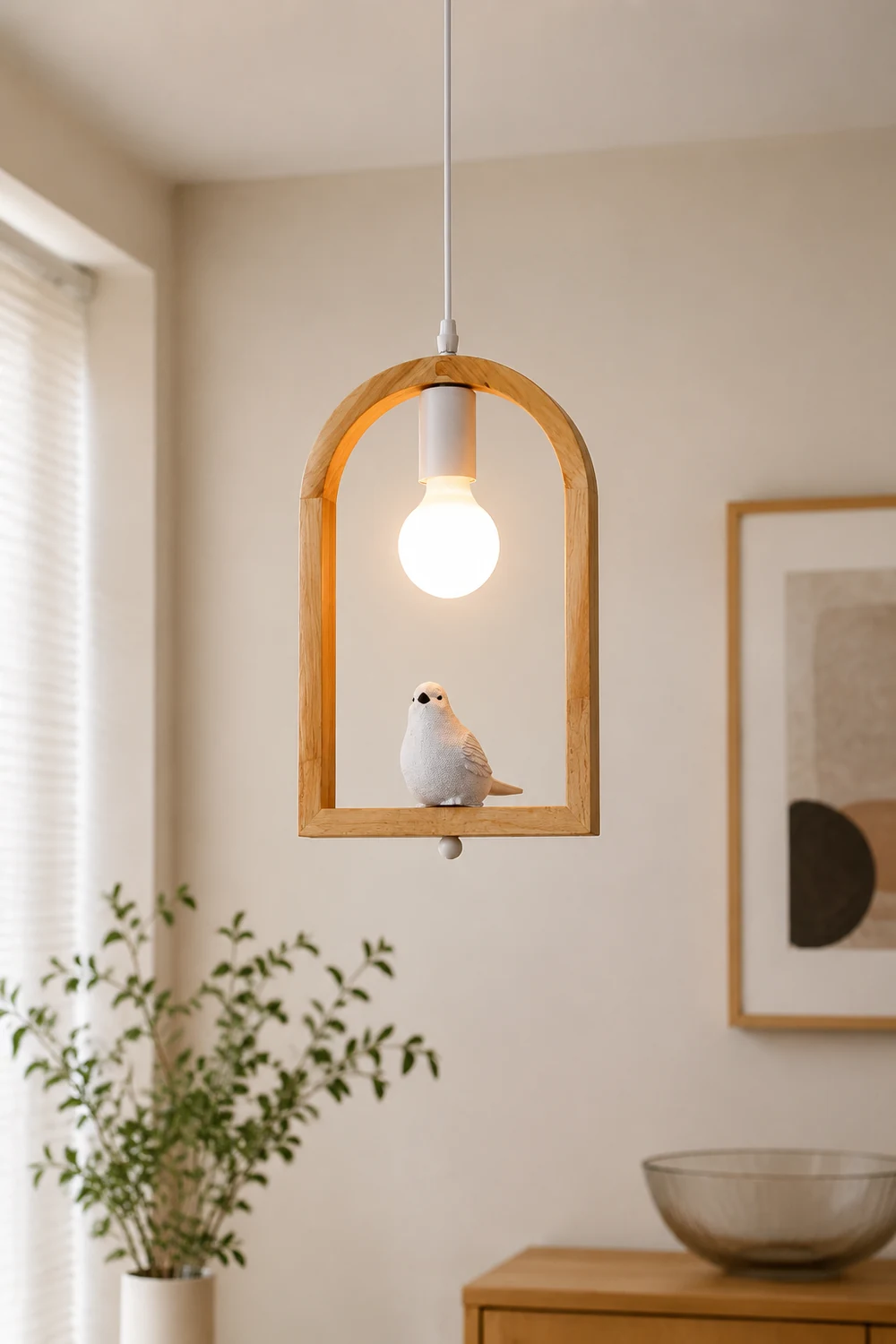 Wood Bird Resin Pendant Light - Lumpaz
