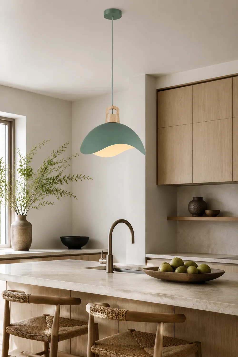 Morandi Colorful Shade Single Pendant Lights, Wood & Metal - Lumpaz