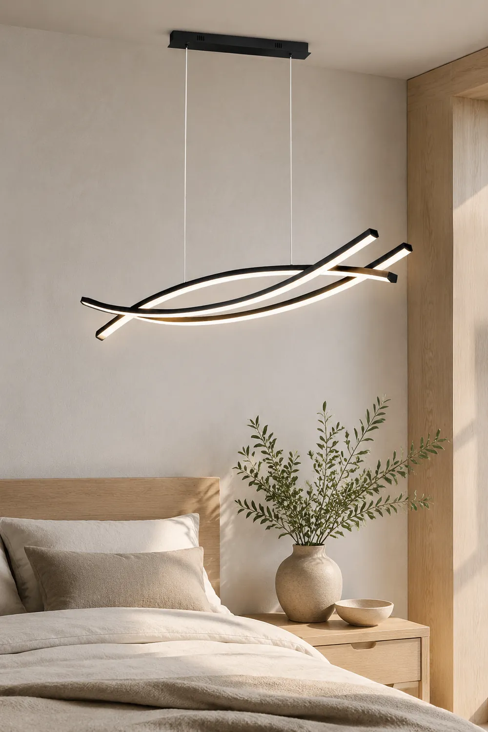 Modern Linear Metal Pendant Light, Black - Lumpaz