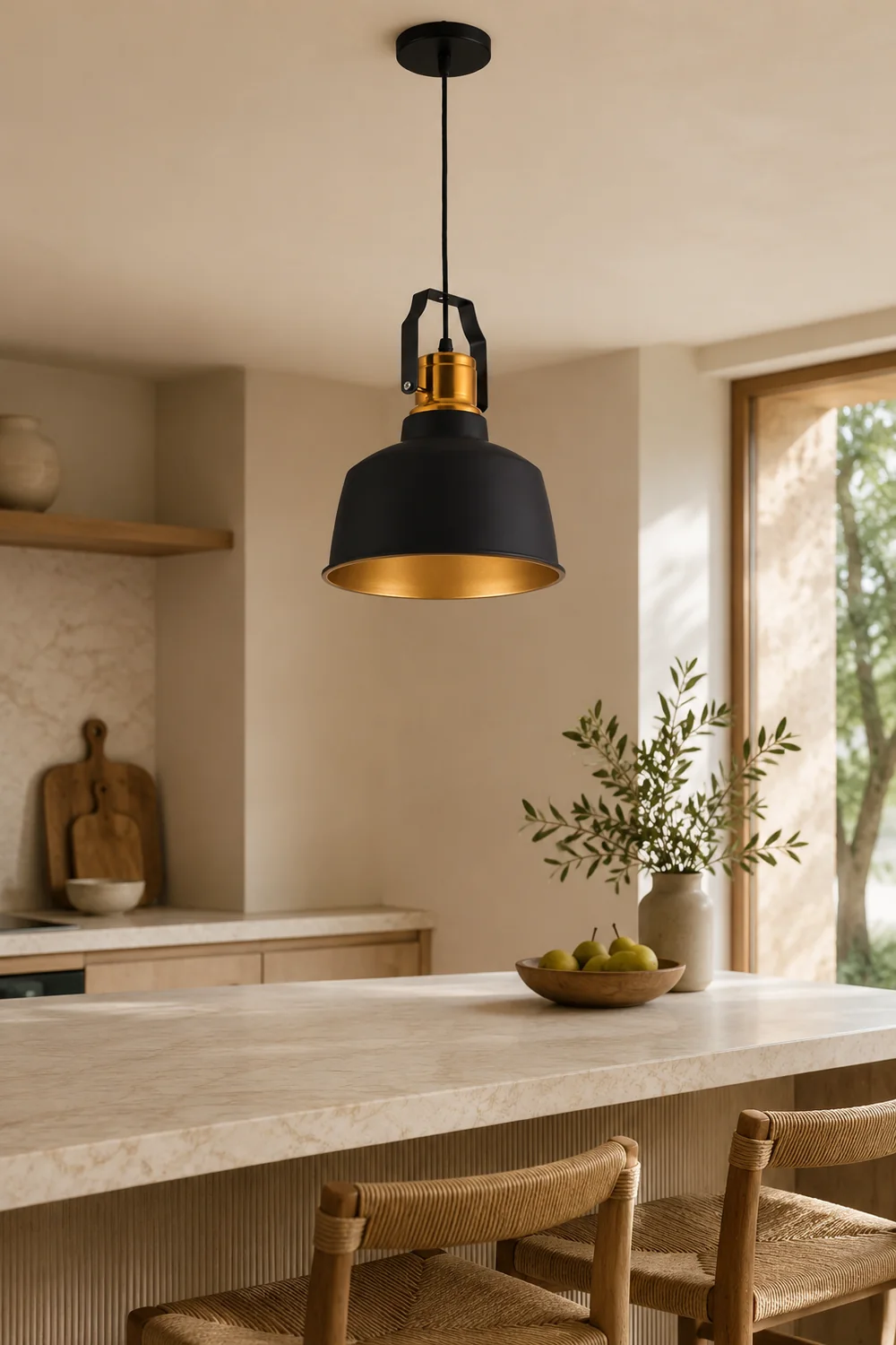 Alessio Industrial Farmhous Pendant Light, Black & Brass - Lumpaz