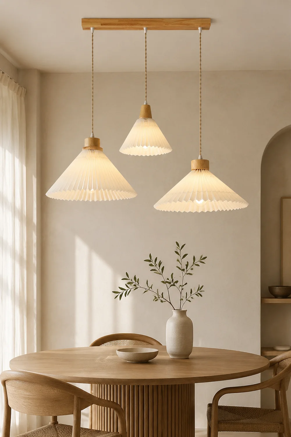 Ozawa Pendant Light Umbrella Shape Art, Wood, White, Bedroom - Lumpaz