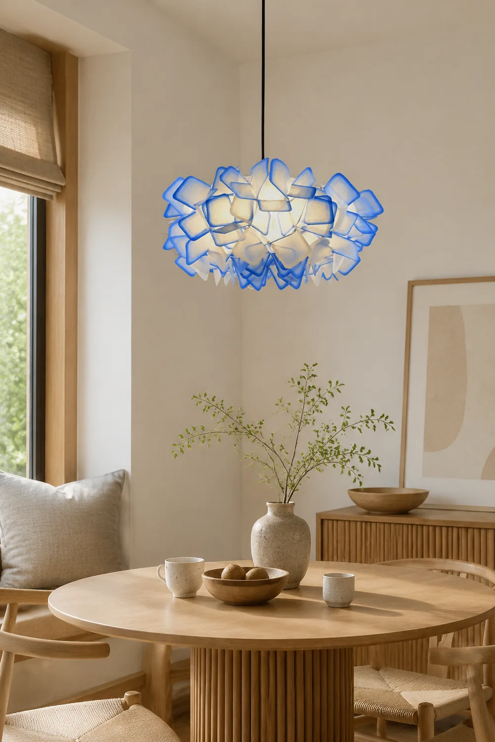 Bella Modern Decorative Flower Acrylic Pendant Light, Black/Blue - Lumpaz