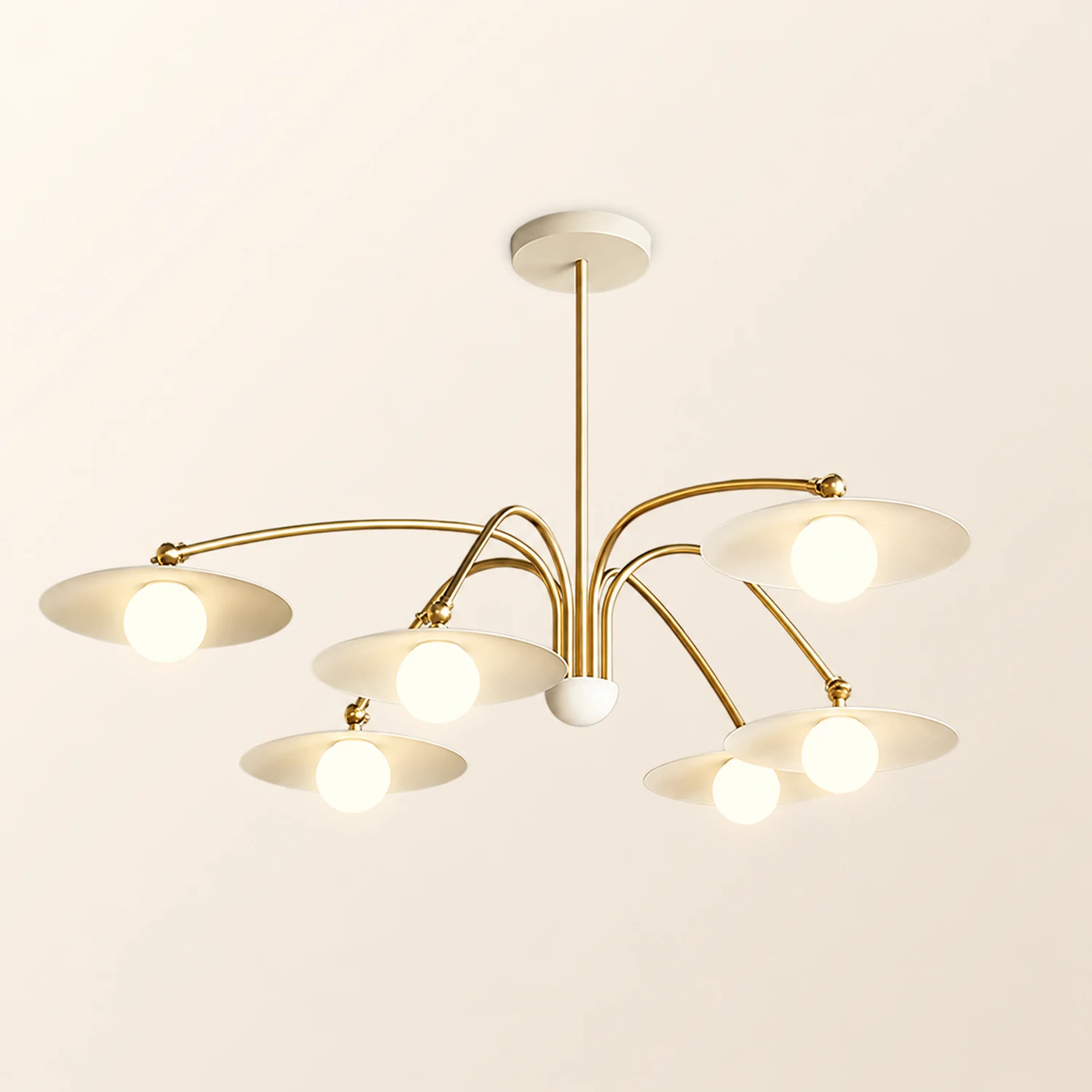 Cairns Minimalist Blown Metal Pendant Light, White/Gold - Lumpaz
