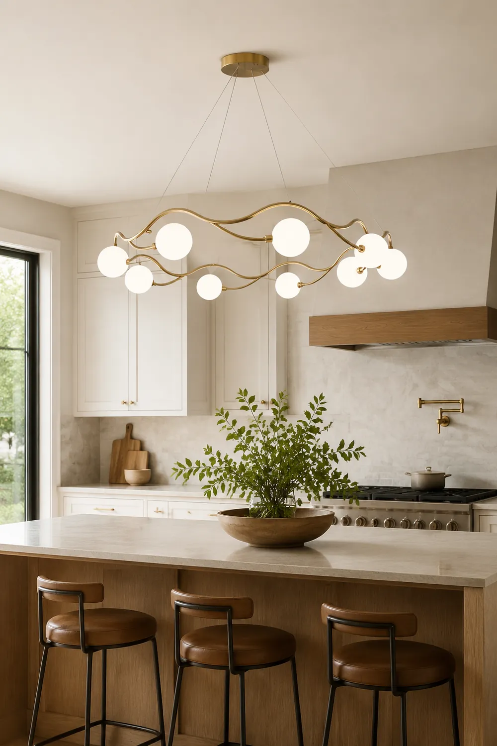 Valentina Modern Designe Wave Metal/Glass Pendant Light, White/Gold - Lumpaz