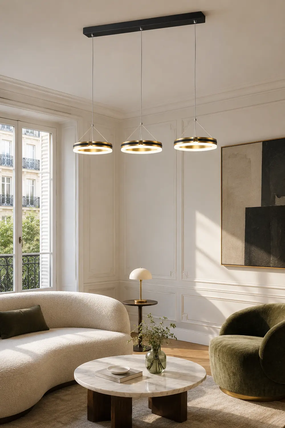 Raheel Nordic Ring Metal 3 Light Pendant Light, Black/Gold - Lumpaz