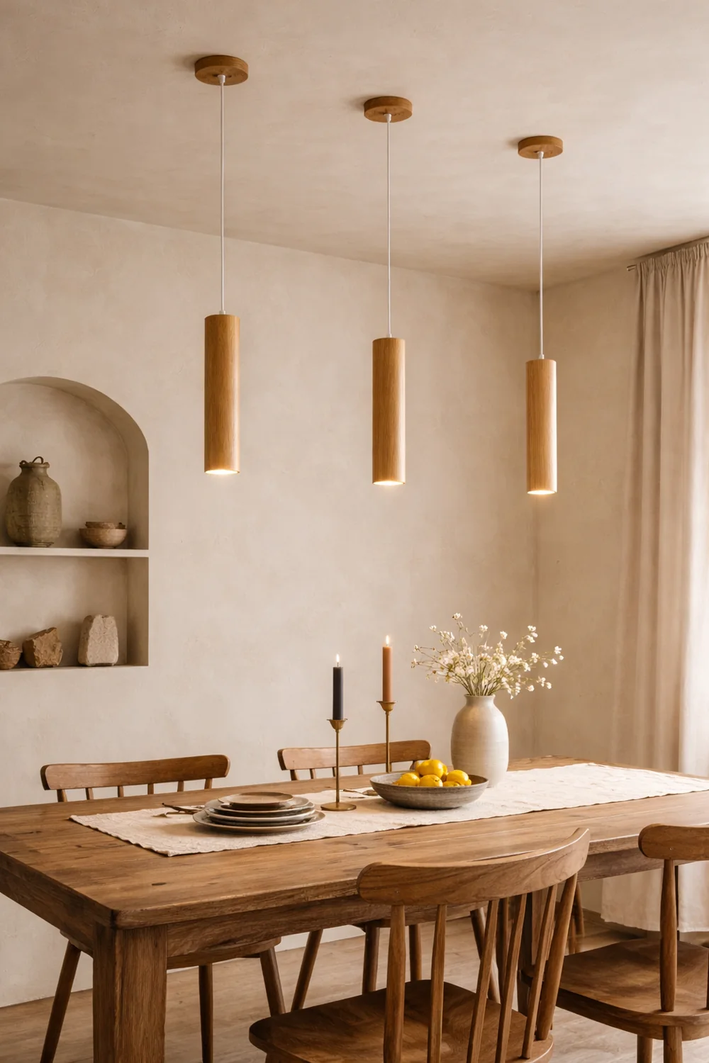 Ozawa Cylindrical Wood Pendant Light for Bedroom Kitchen Island - Lumpaz