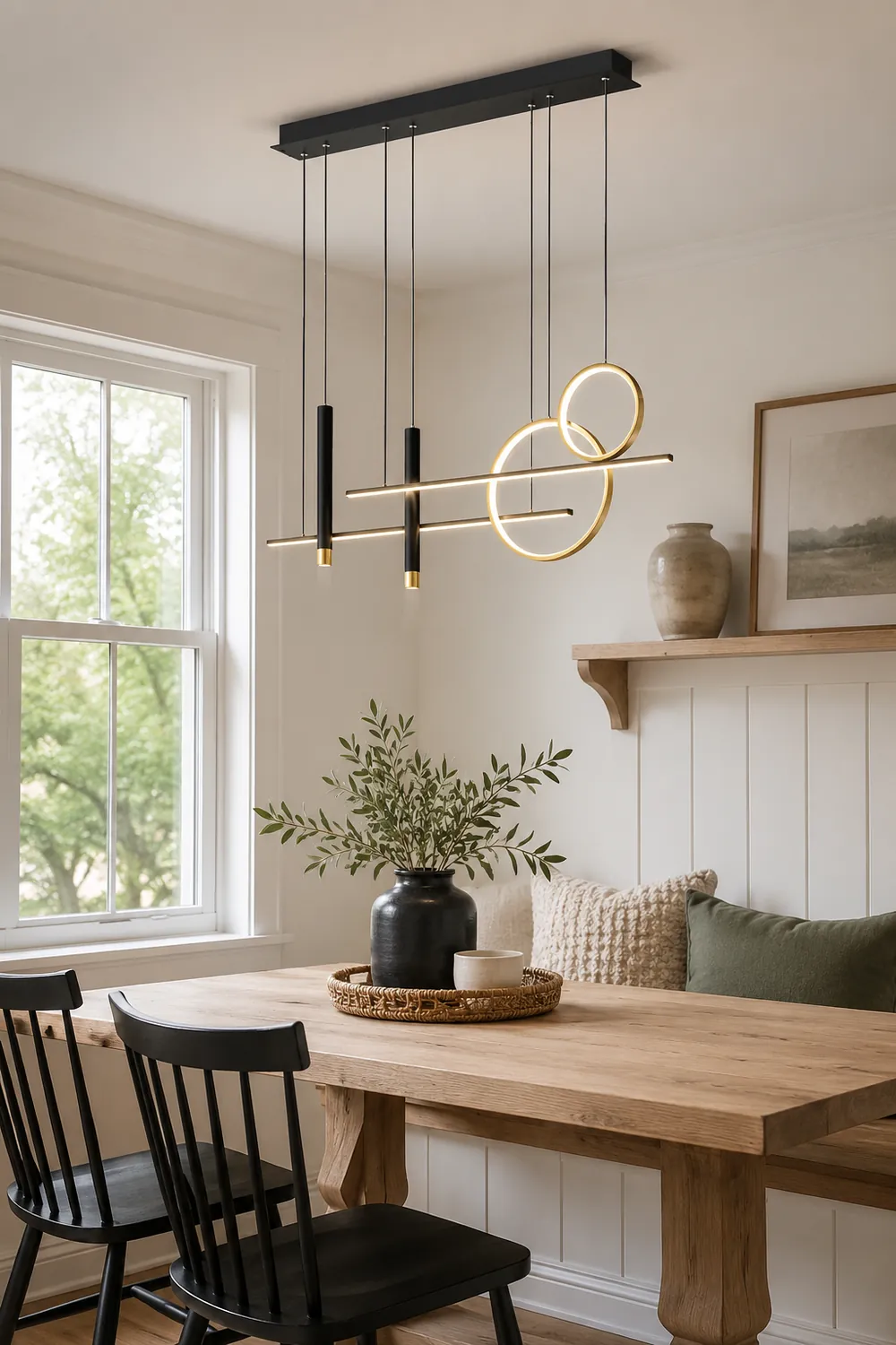 Madina Modern Pendant Light LED, Double Circle, Gold/Black - Lumpaz