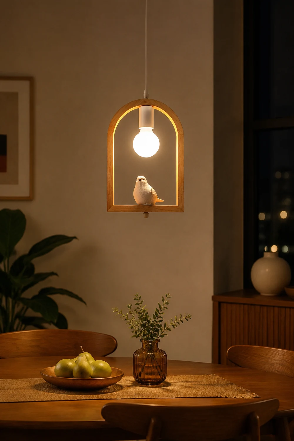 Wood Bird Resin Pendant Light - Lumpaz