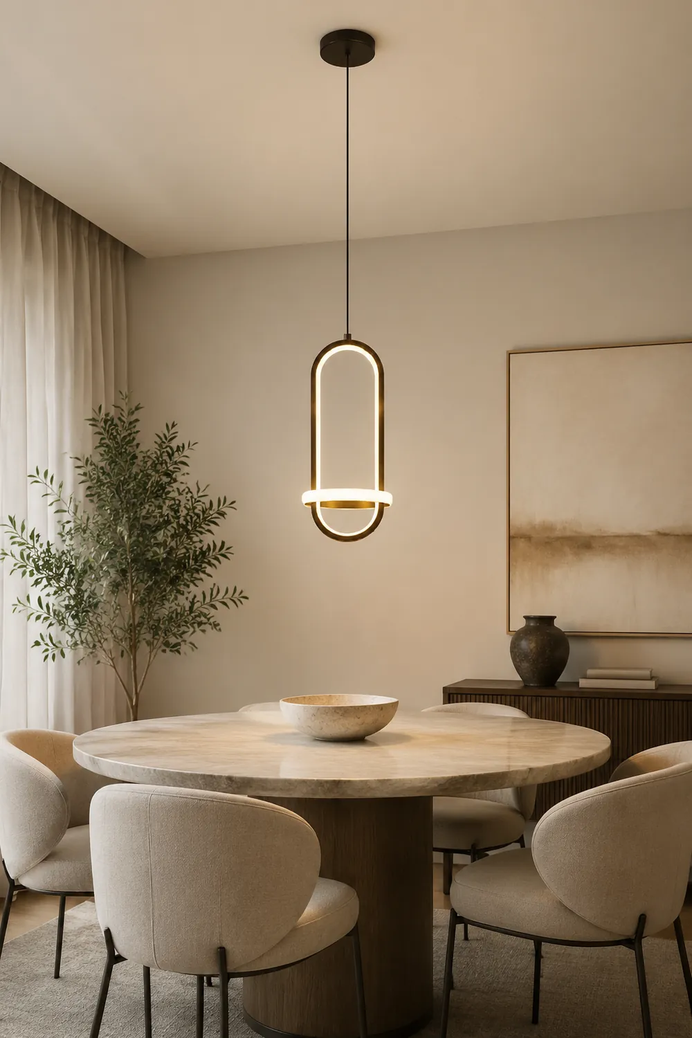 Nyla Modern Minimalist LED Ring Pendant Light, Black/Gold - Lumpaz