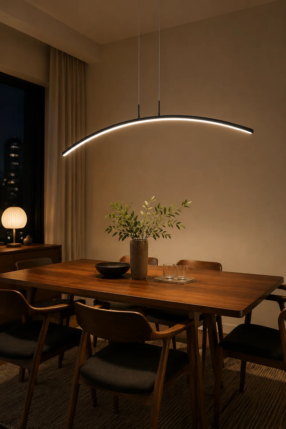 Edge Curved Linear Pendant Light for Dining Room, Black/White - Lumpaz