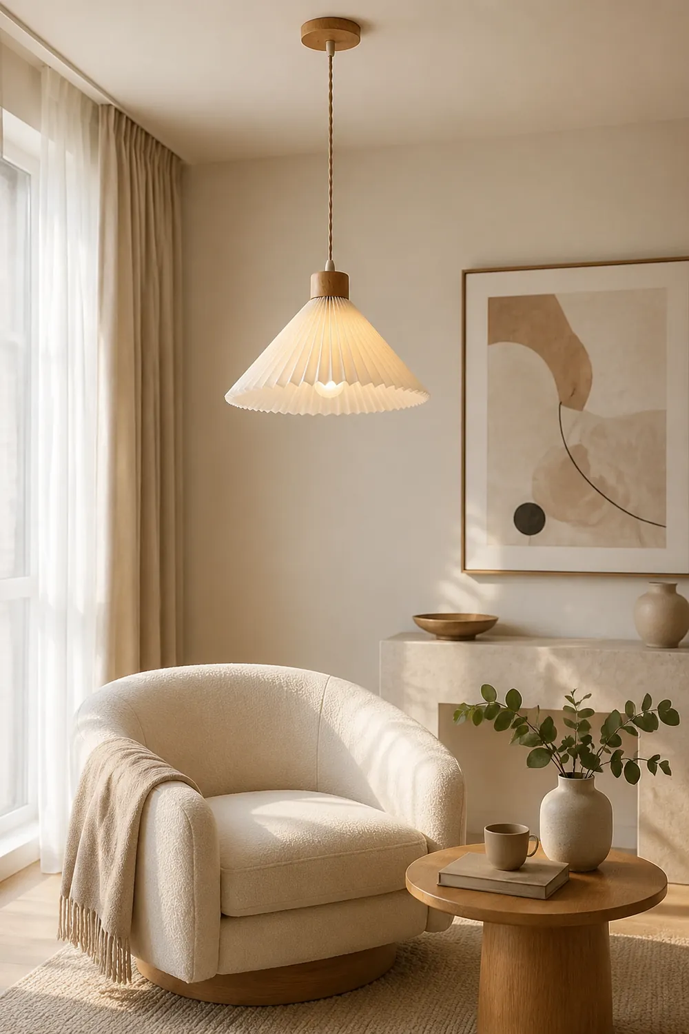 Ozawa Pendant Light Umbrella Shape Art, Wood, White, Bedroom - Lumpaz
