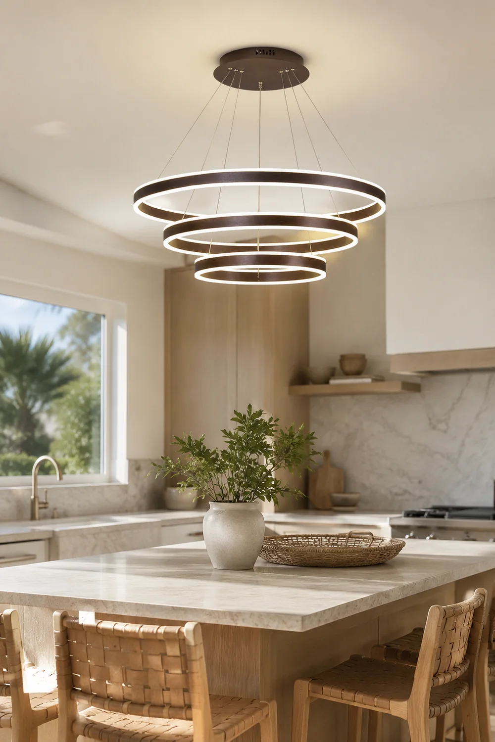 Arisha Moderne Minimaliste Coffee LED Pendant Light, 3 Ring - Lumpaz
