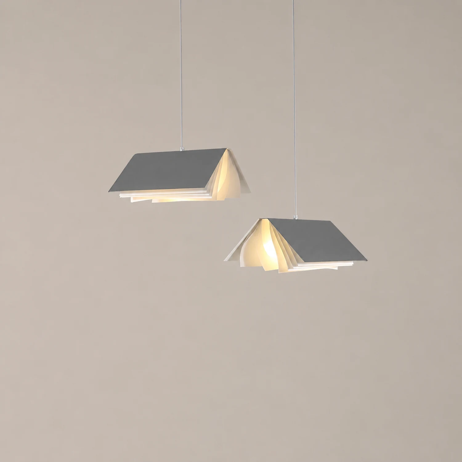 Sienna Artistic Book Shape Fabric Pendant Light, White/Gray - Lumpaz