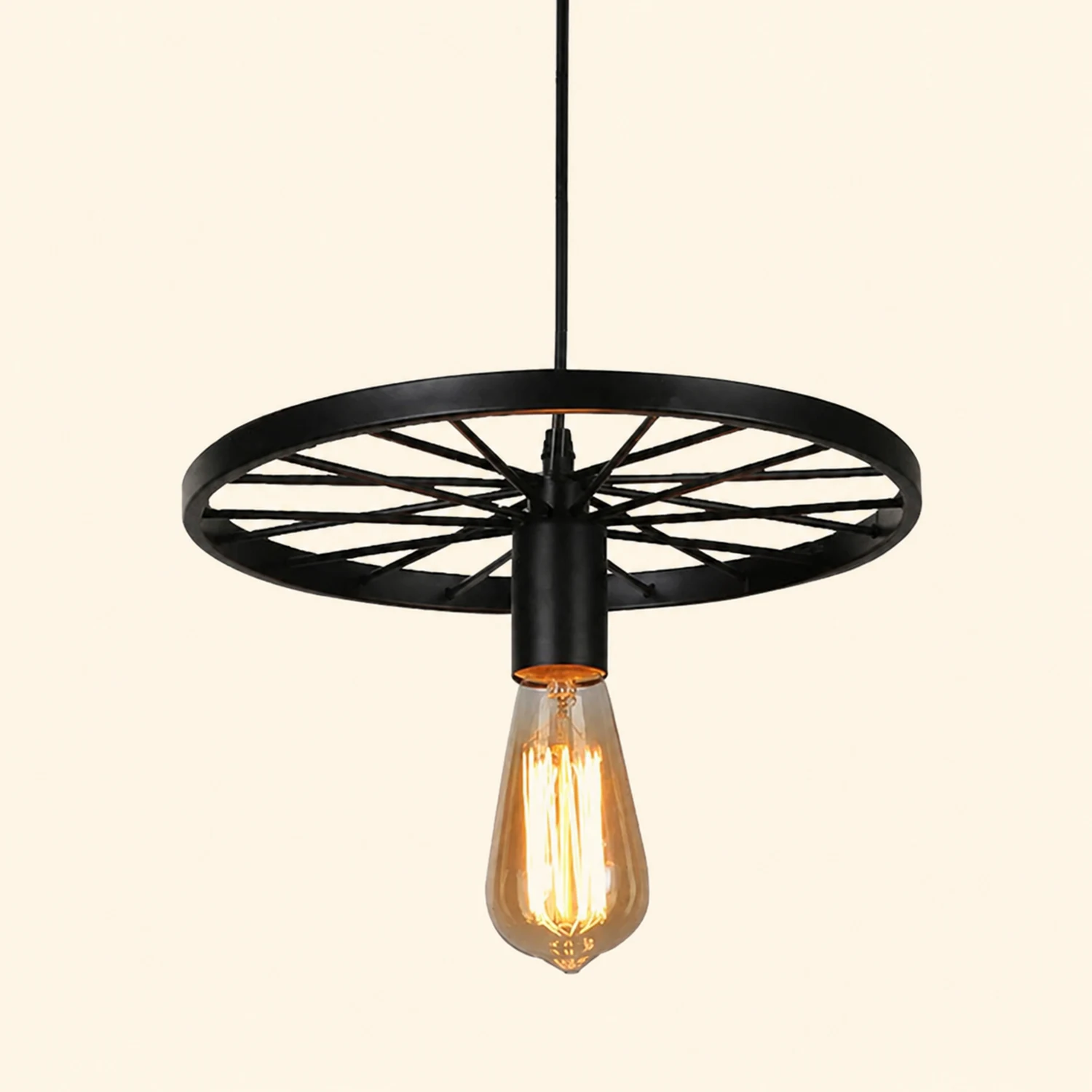Alessio Retro Industrial Wagon Wheel Metal Pendant Light, Black/Rust - Lumpaz