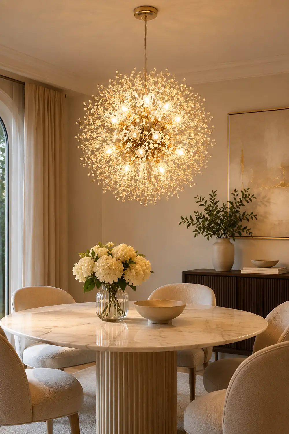 Lili Elegant Dandelion Metal/Acrylic Pendant Light, Gold/Chorme - Lumpaz