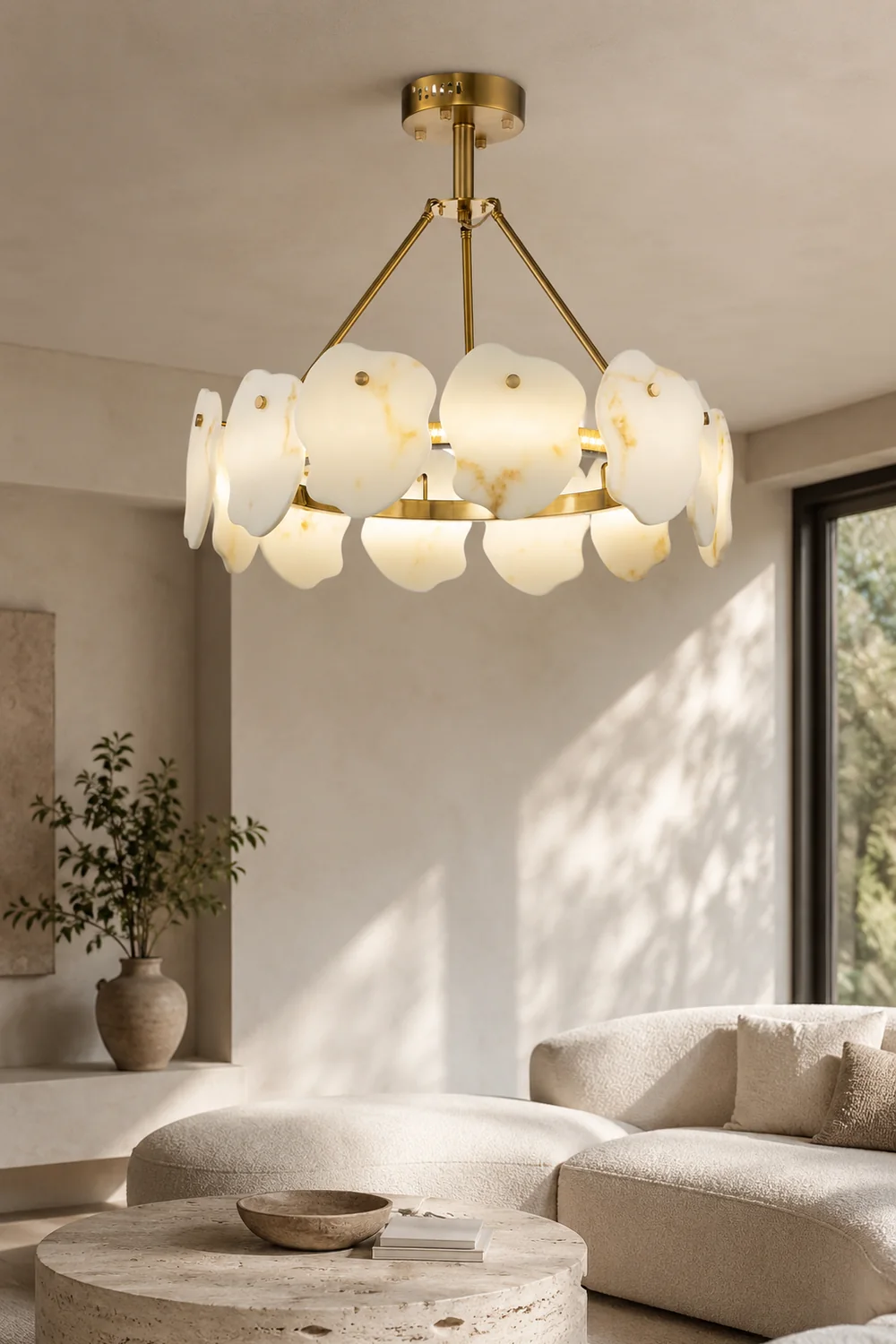 Marilyn Modern Marble Gold Round Pendant Light, Living Room - Lumpaz