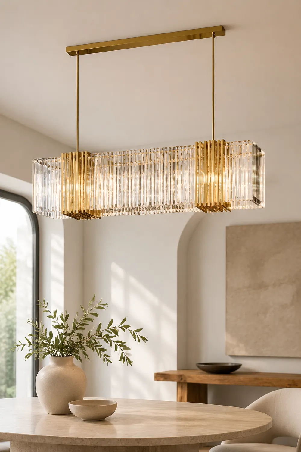 Kajetan Metal Chandelier Pendant Light, Luxury Rectangular Gold Living Room - Lumpaz