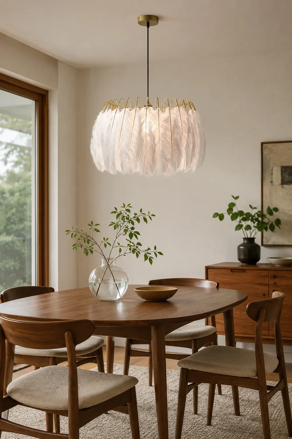O'Moore Elegant Feather Pendant Light, Black/White, Bedroom/Living Room - Lumpaz